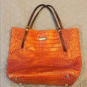 Elegant Orange Crocodile Embossed Tote